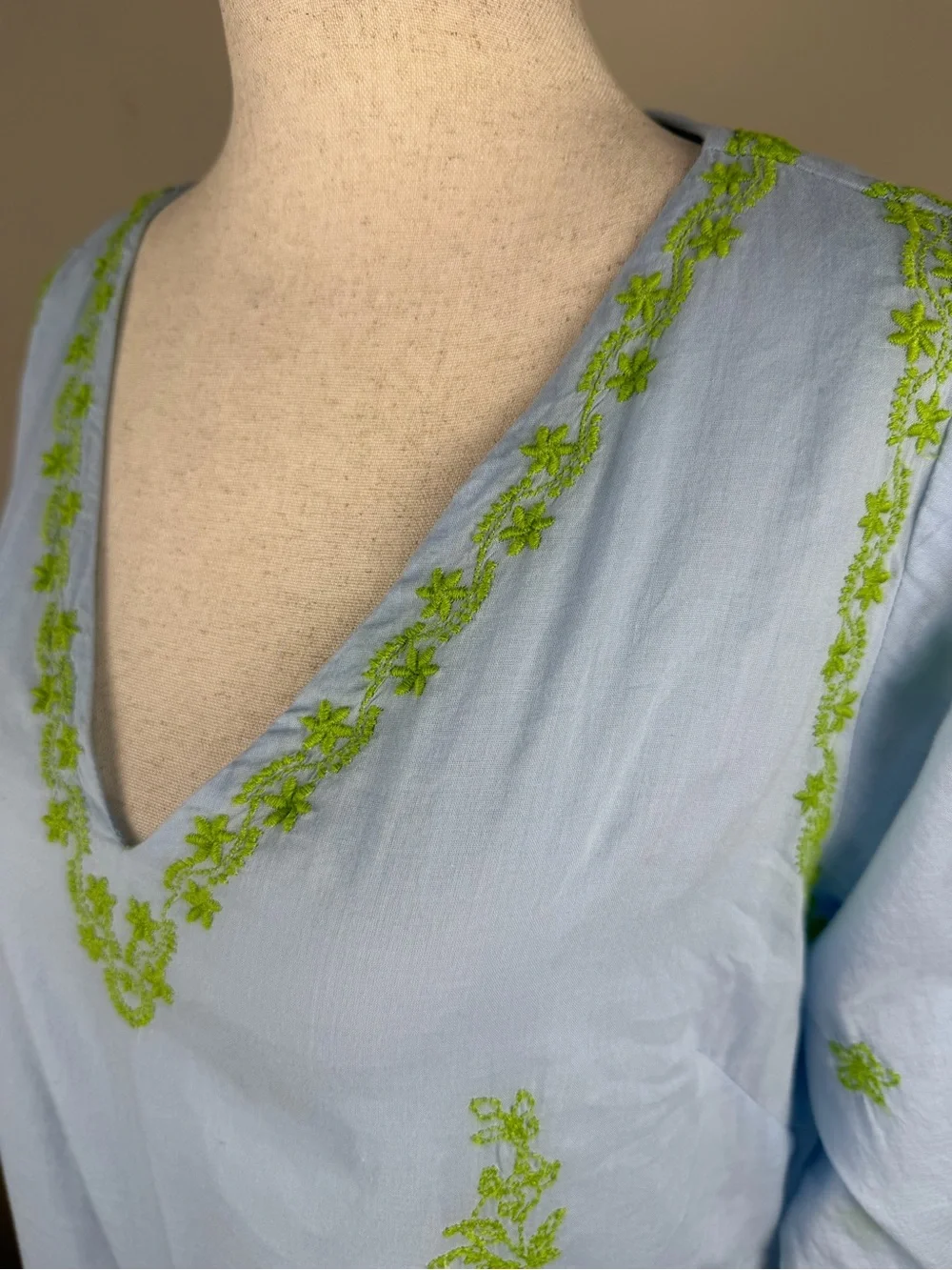 Gretchen Scott Blue Embroidered Kaftan Dress Size Small Resort Cover Up Tunic - Picture 15 of 16